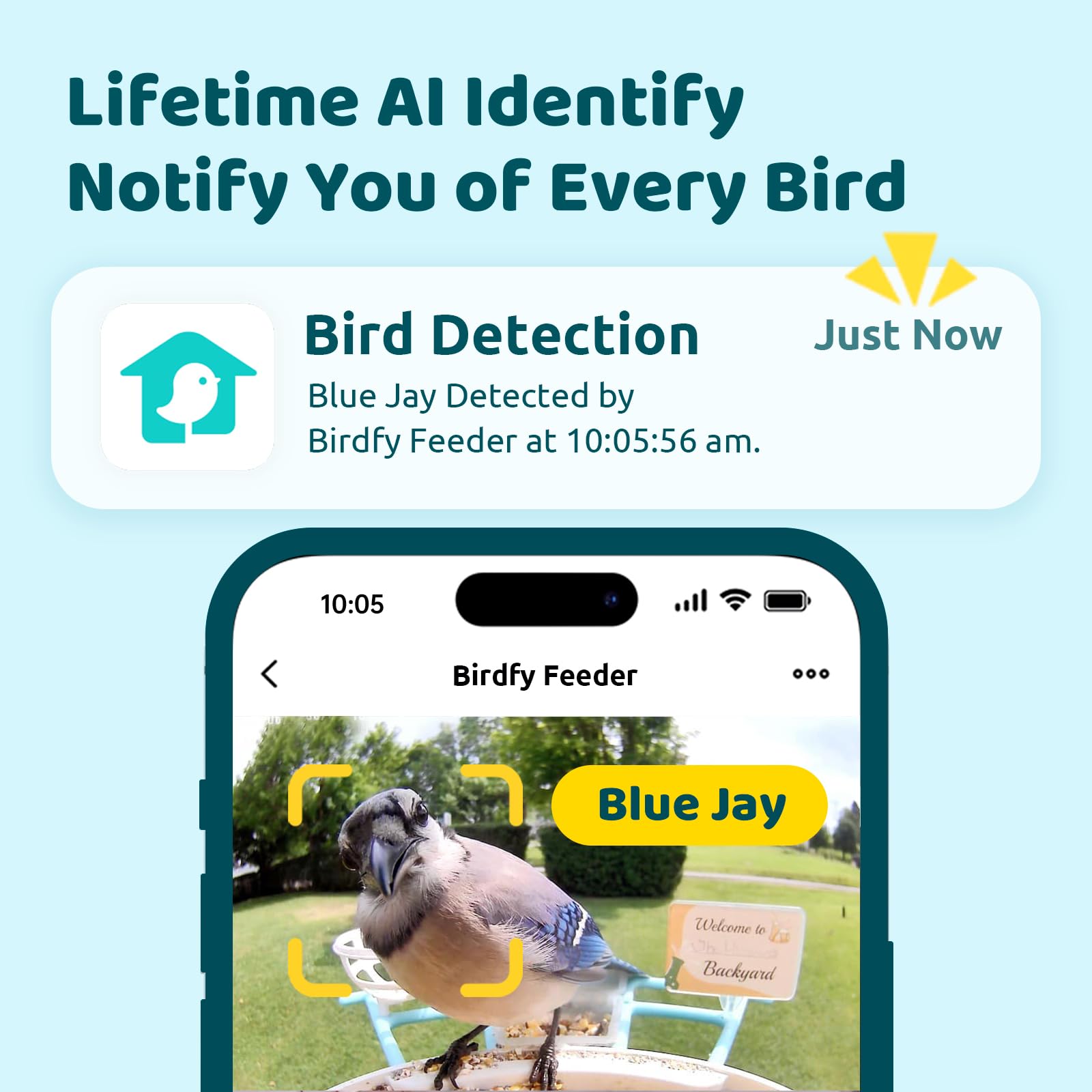 NETVUE Smart Bird Feeder, blue colour side view