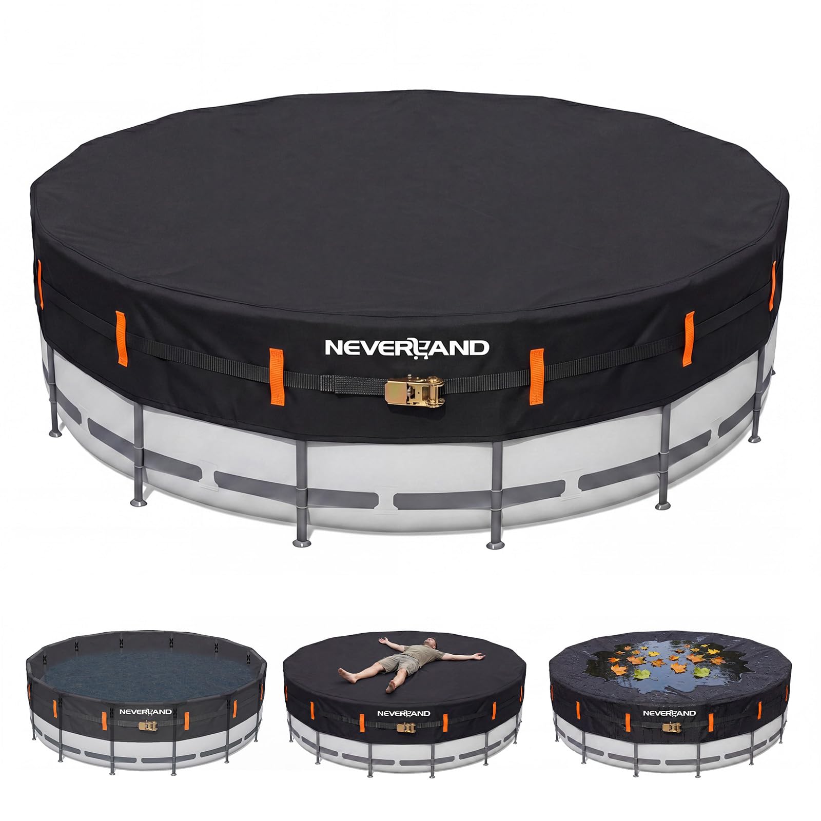 NEVERLAND 18FT Round Pool Cover black front view