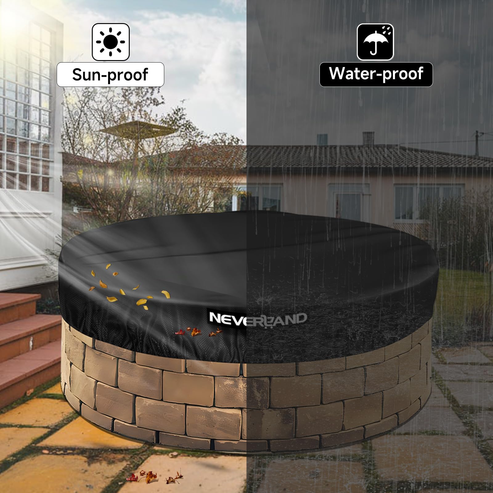 NEVERLAND fire pit cover displaying waterproof material close-up
