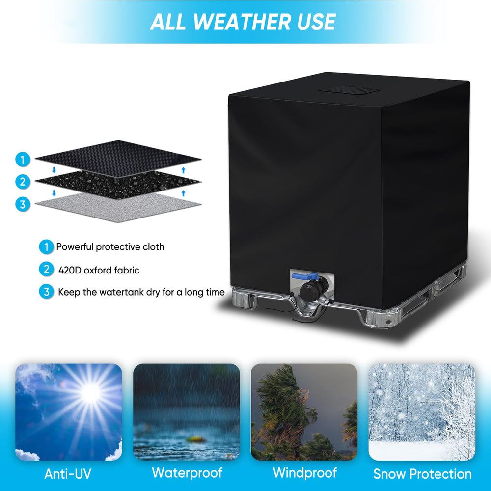 NEVERLAND IBC Tote Cover protecting water tank outdoors