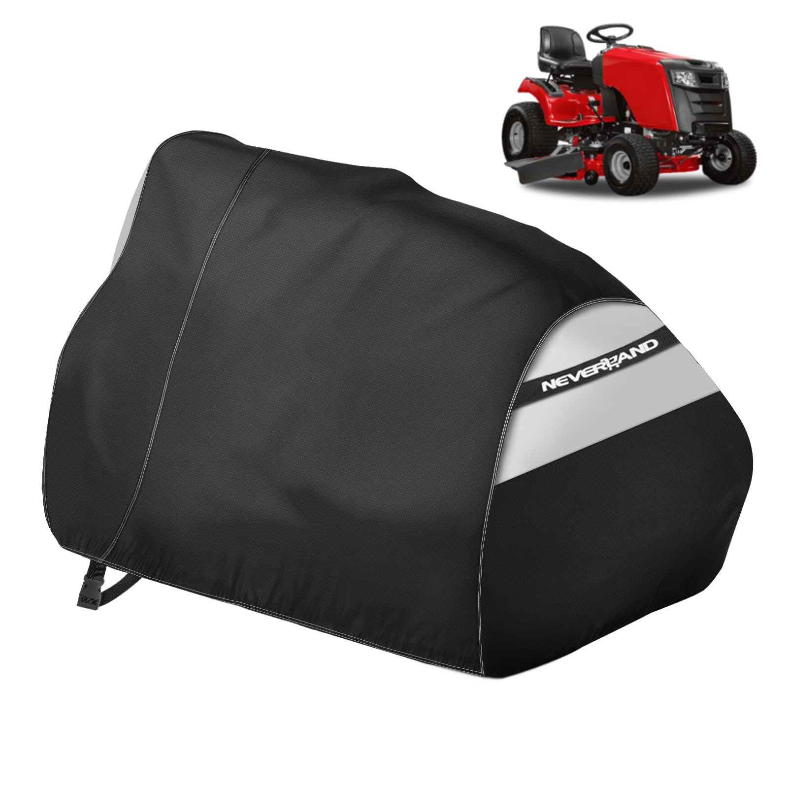 NEVERLAND Riding Lawn Mower Cover front view, Black+Silver
