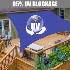 Neween blue shade sail in a garden setting