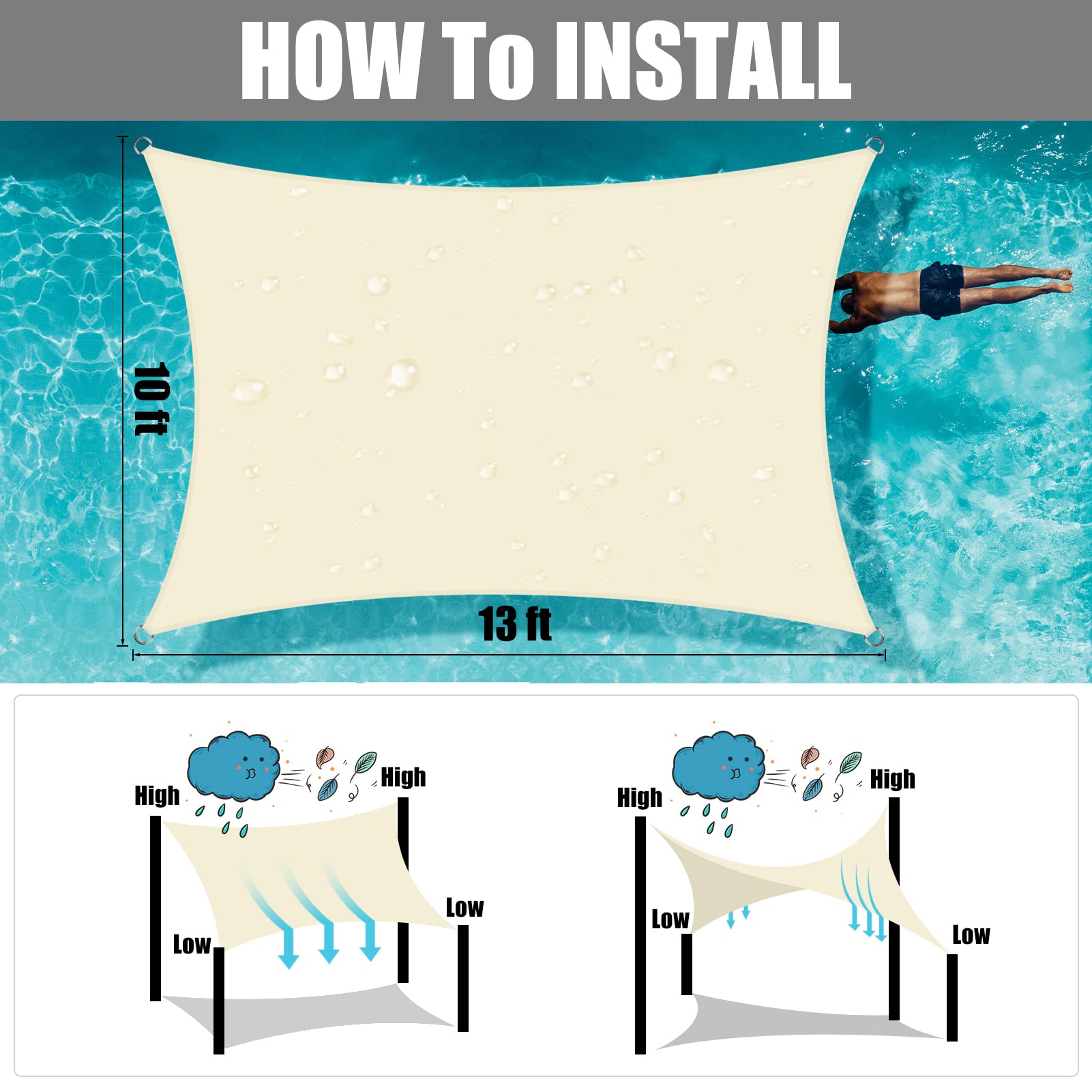 Neween shade sail providing shade near a pool