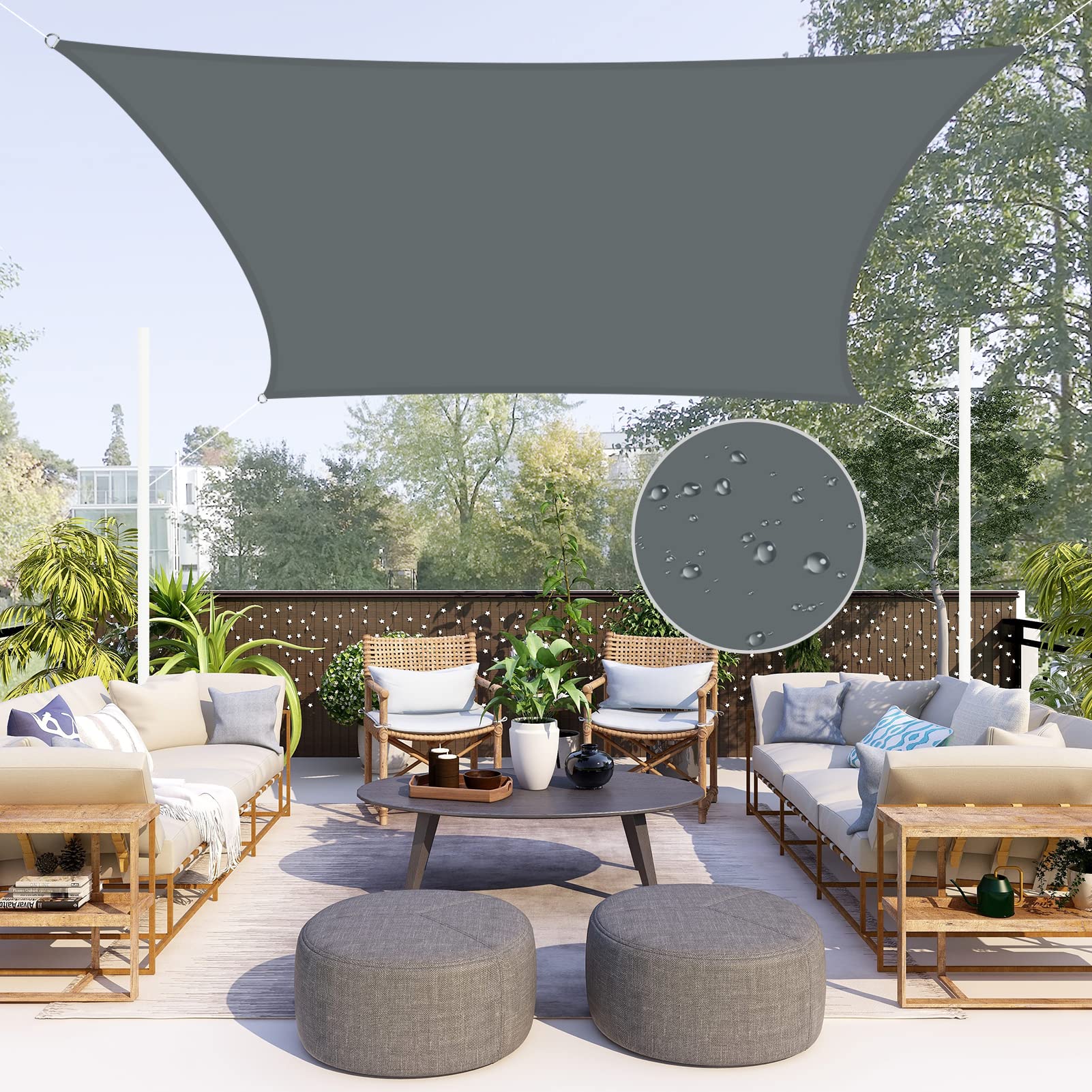 Neween Waterproof Sun Shade Sail 6'x10' gray front view