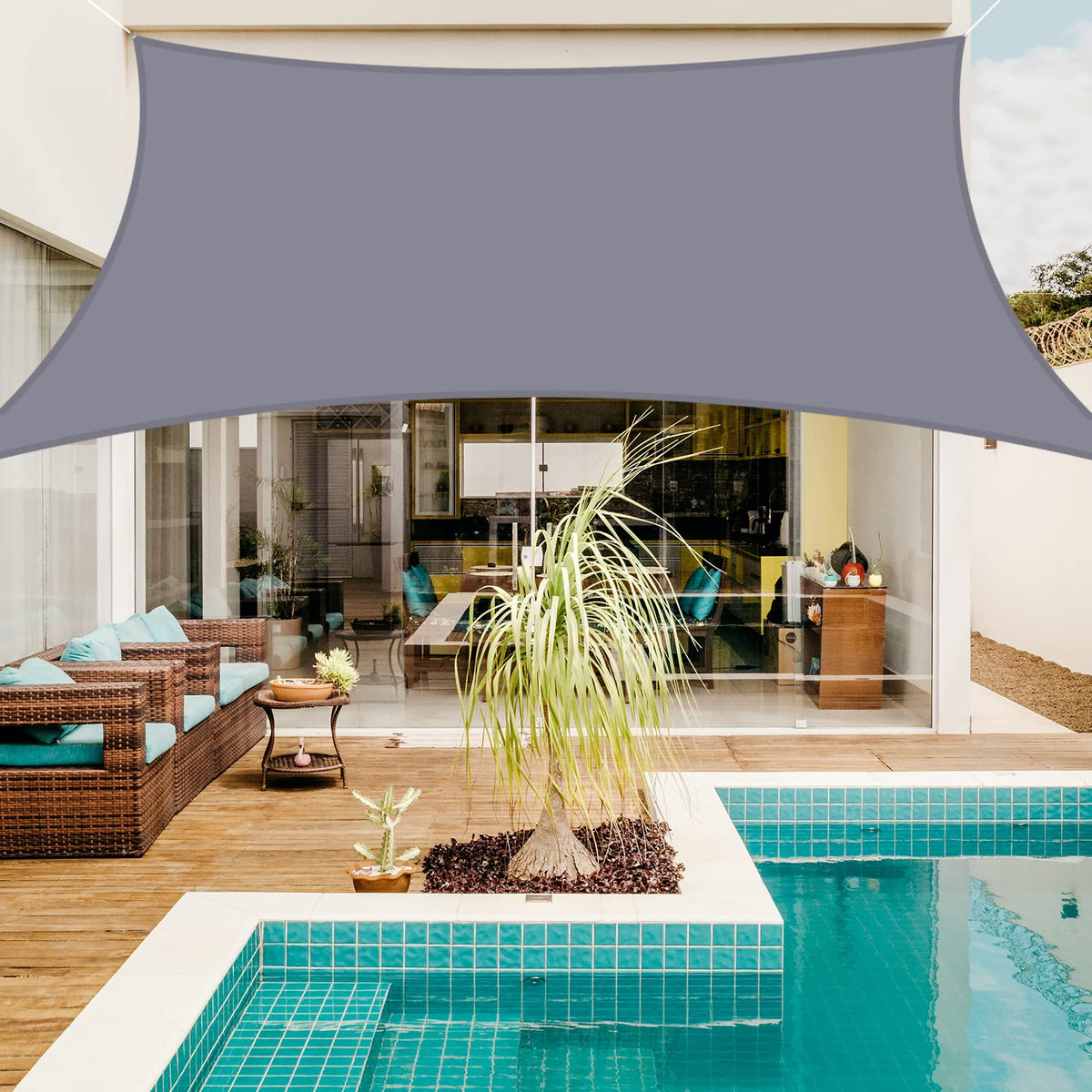 Neween Waterproof Sun Shade Sail light grey 6.5'x13' front view