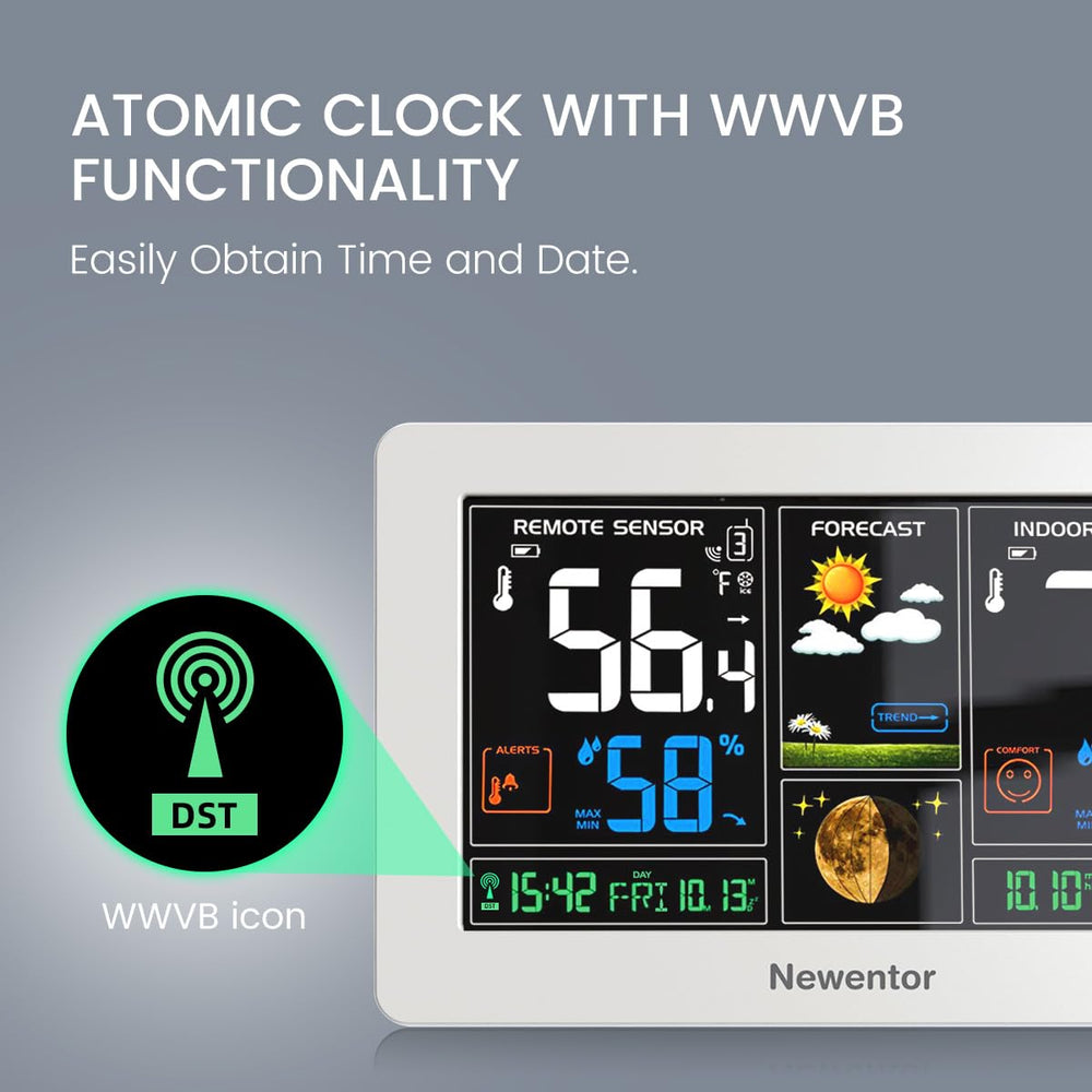 Newentor Wireless Weather Station with remote sensor on table