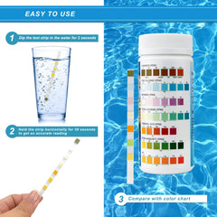 Newpol 7-in-1 Pool Test Strips being dipped in water