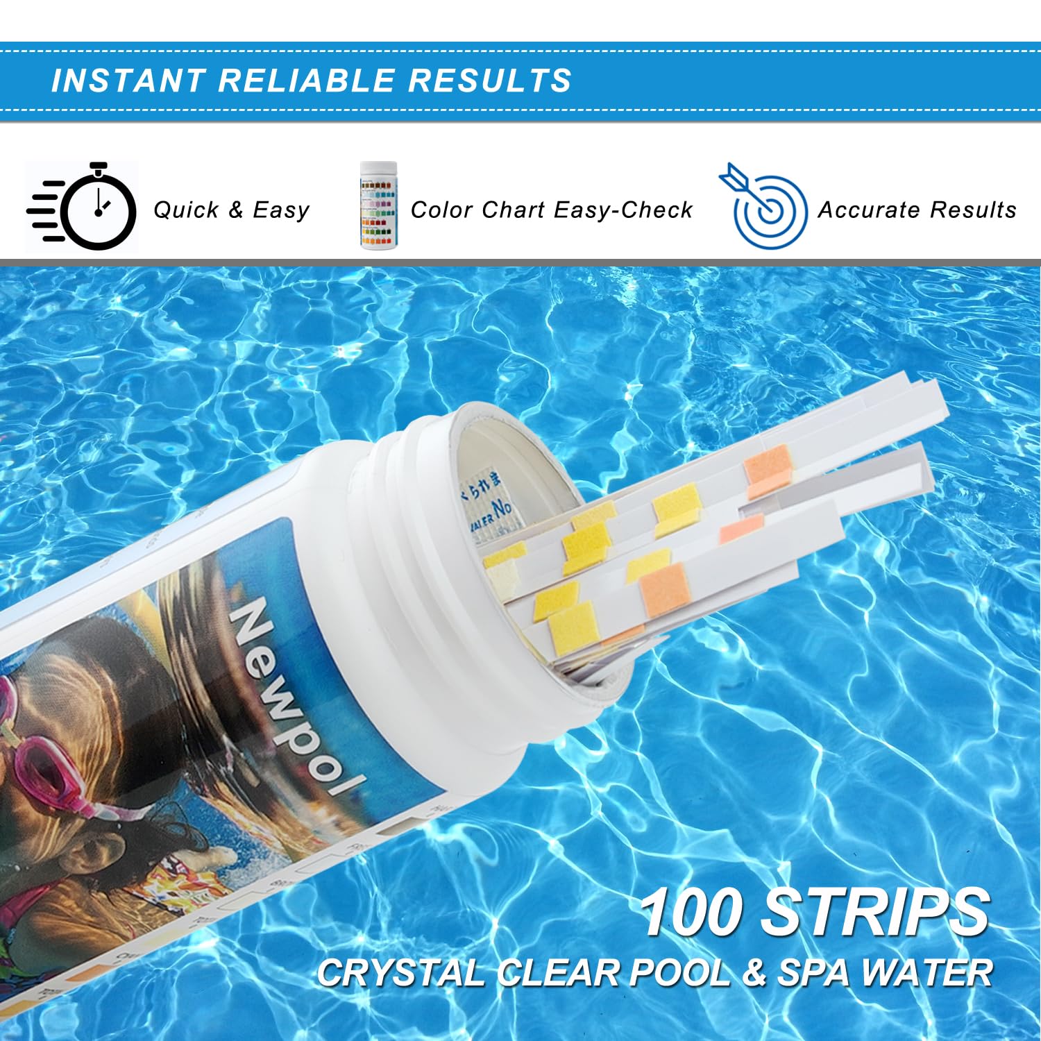 Newpol Pool Test Strips container showing contents