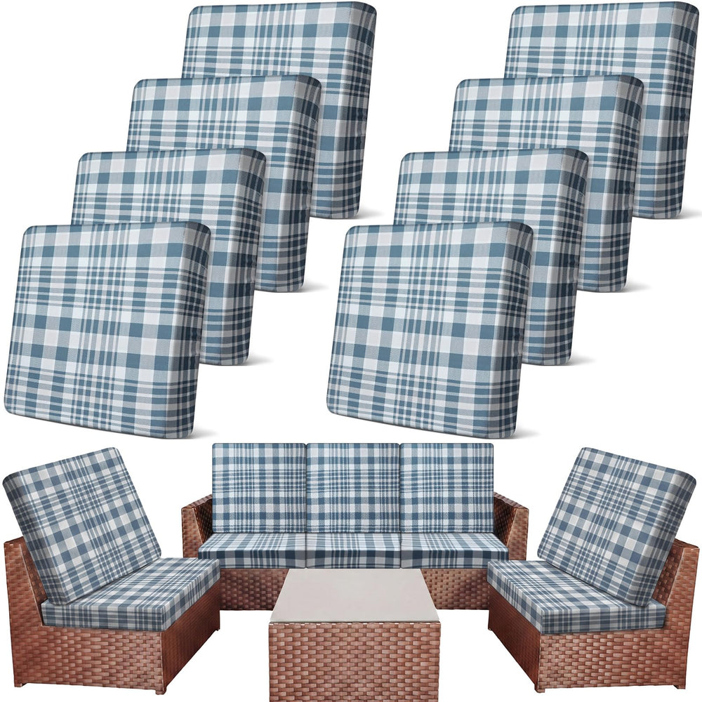 Newwiee 8 pcs blue grey outdoor cushion covers front view