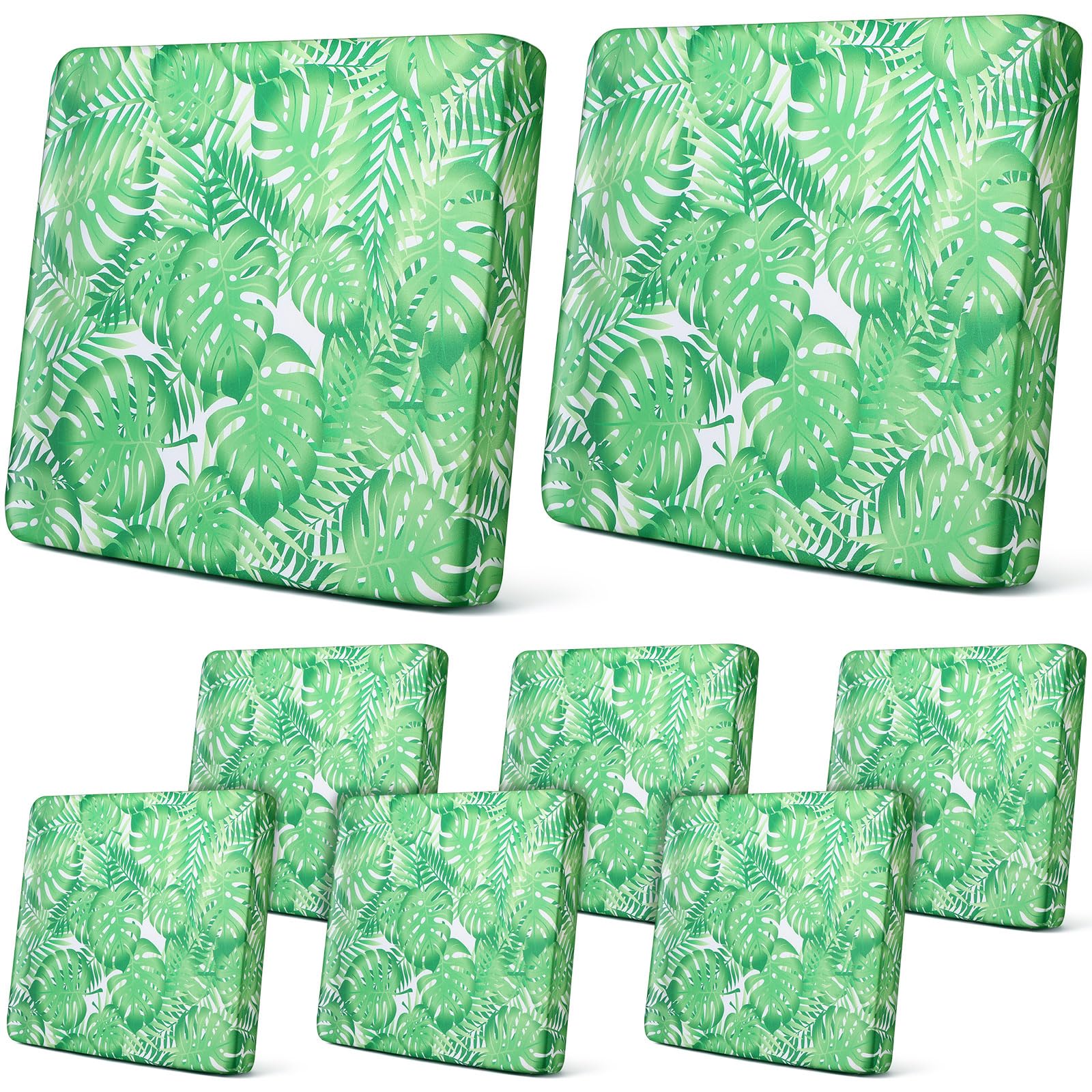 Newwiee 8 pcs Monstera green patio cushion covers front view