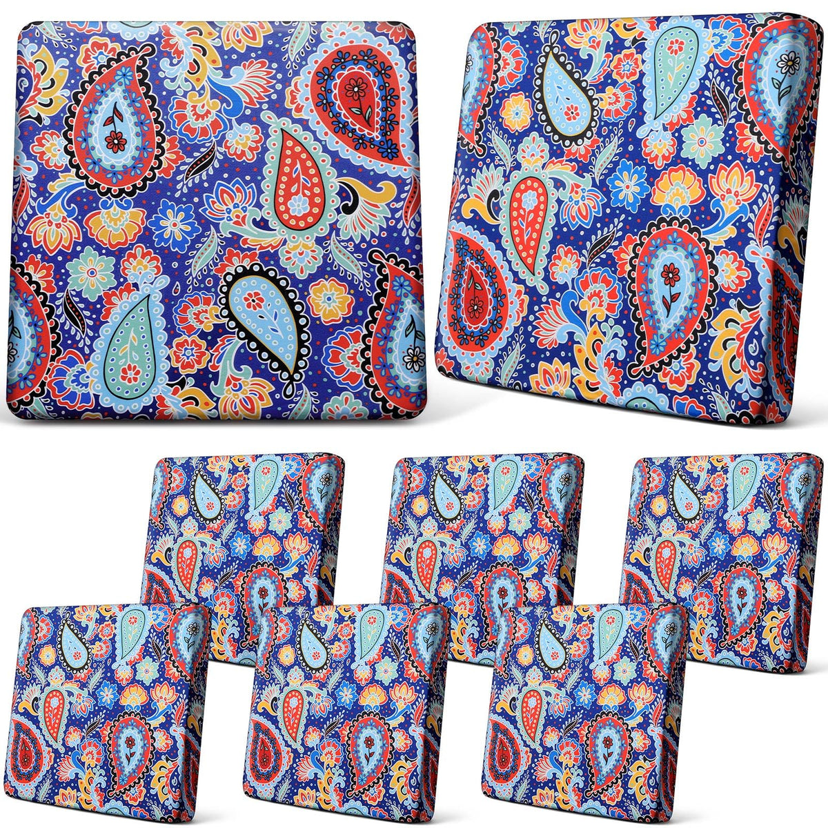 Newwiee 8 pcs patio cushion covers in paisley design, front view