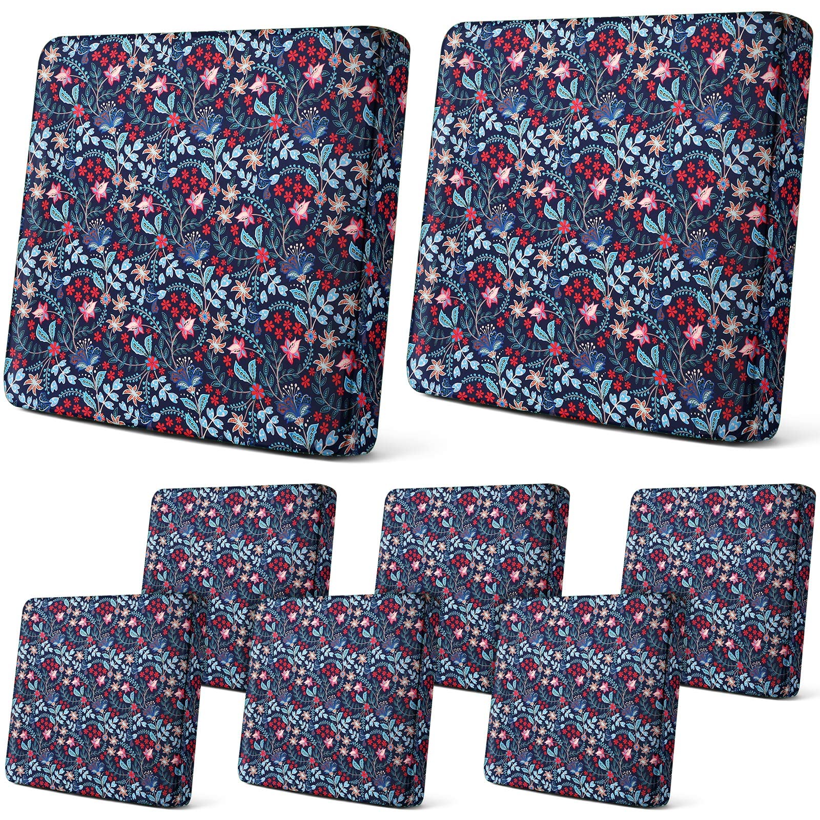 Newwiee 8 pcs patio cushion covers in retro floral pattern front view