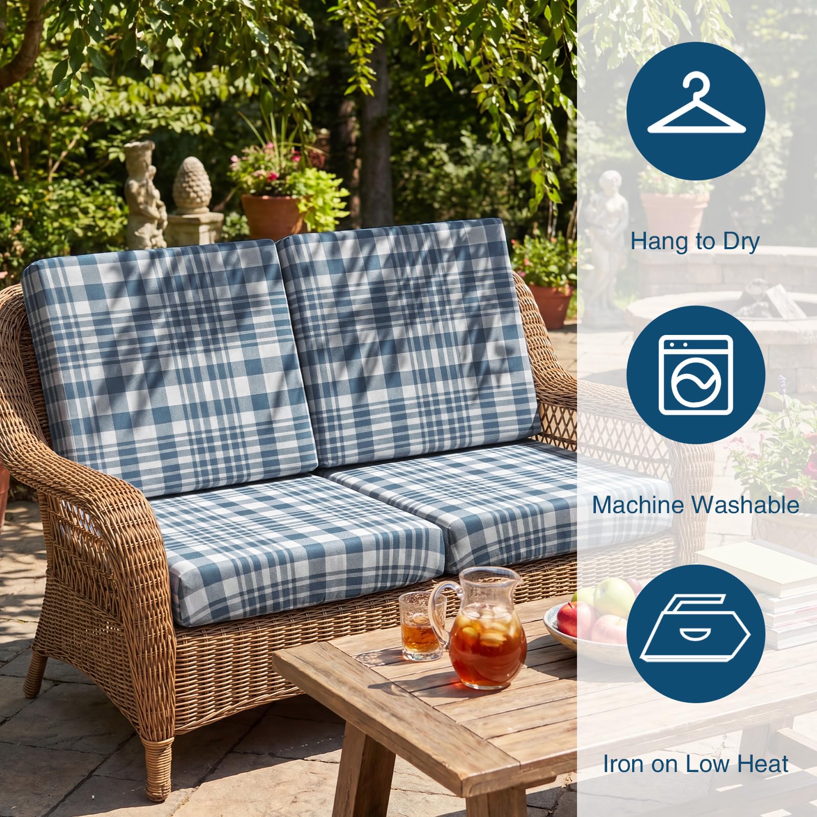 Newwiee blue grey cushion cover on patio furniture