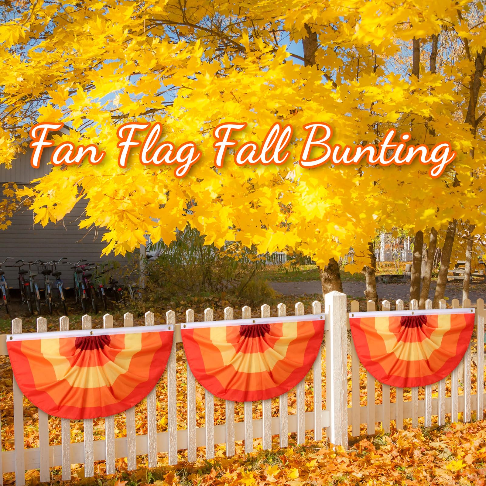 Newwiee Fall Bunting flags in a garden setting