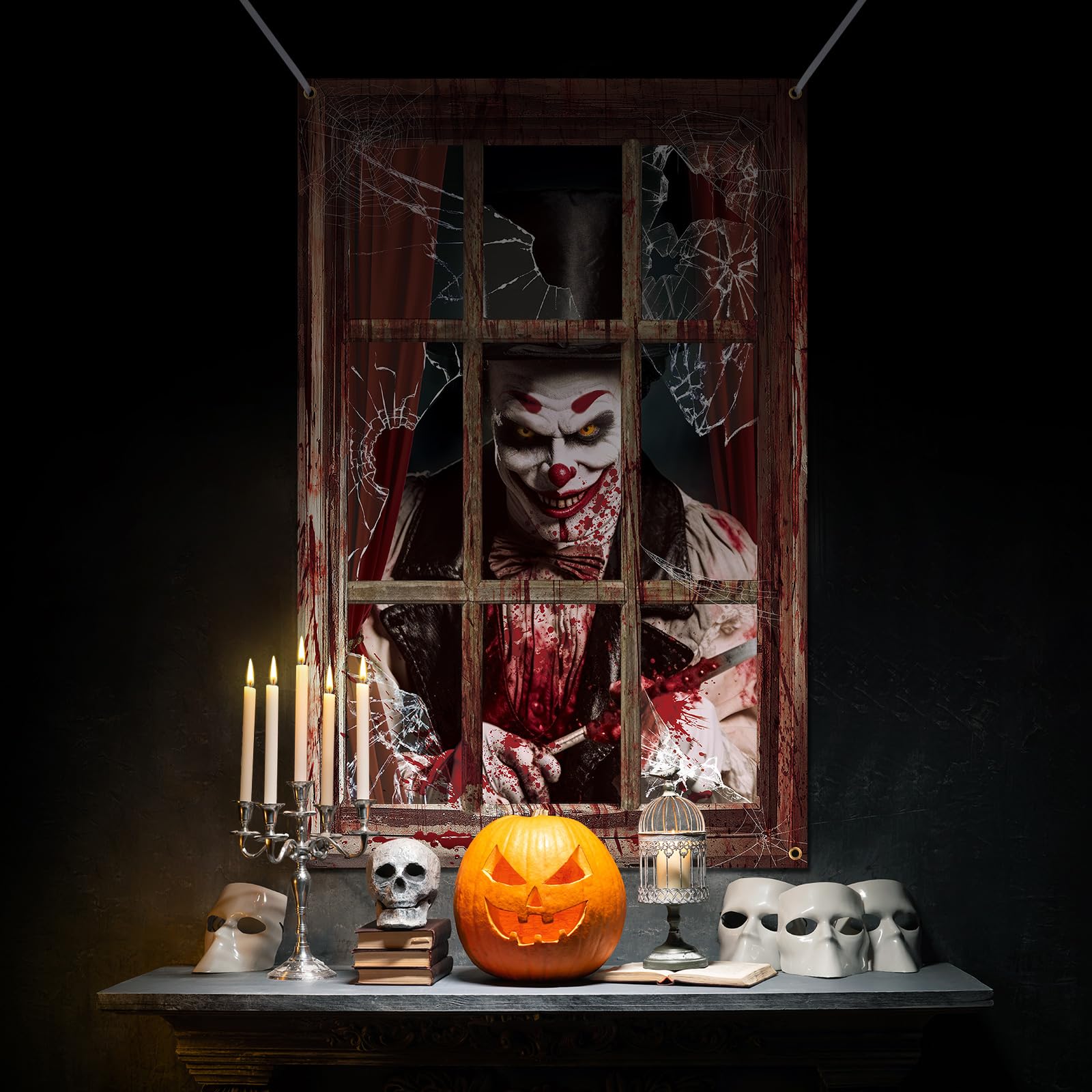 Newwiee Halloween Curtain hanging in a living room setting