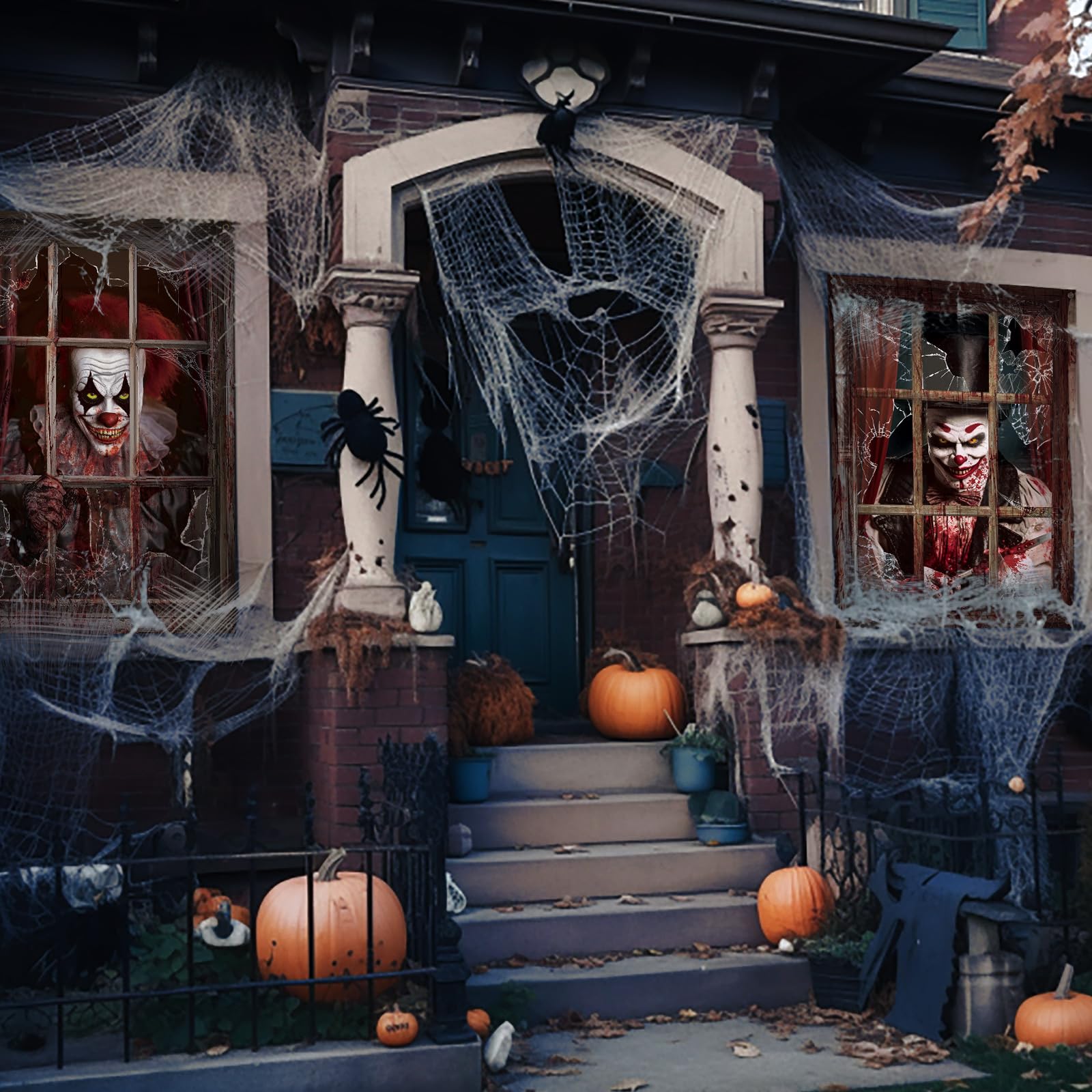 Newwiee Halloween Curtain showcasing realistic scary clown design
