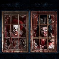 Newwiee Halloween Curtain Window Silhouette Cover front view with scary clown design