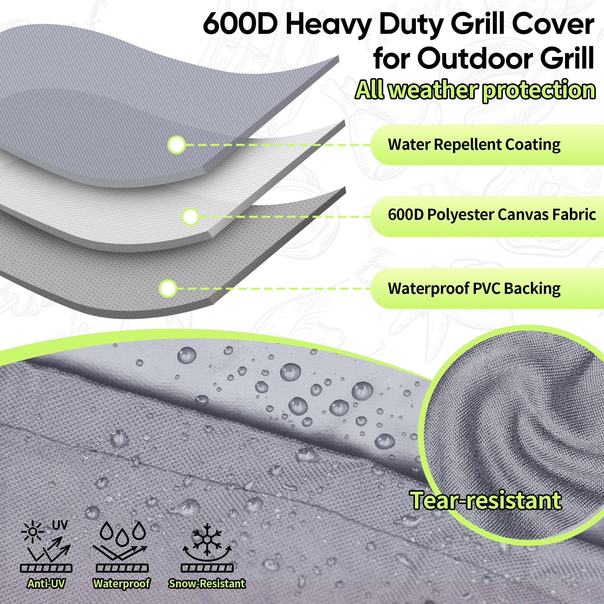 NEXCOVER BBQ Grill Cover with Velcro straps for secure fit