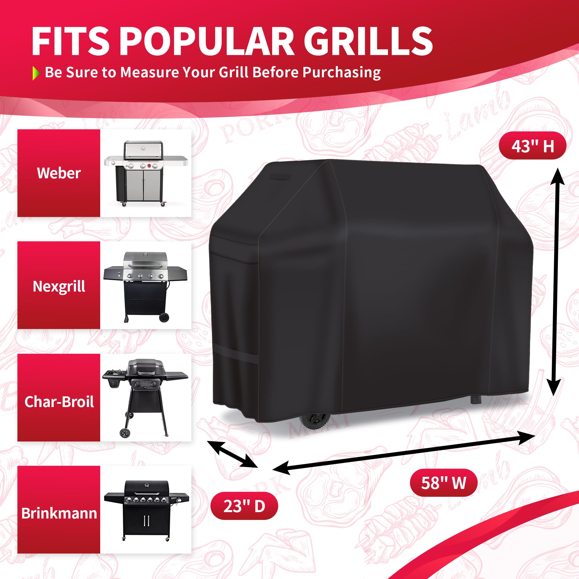 NEXCOVER Grill Cover side view showing adjustable straps