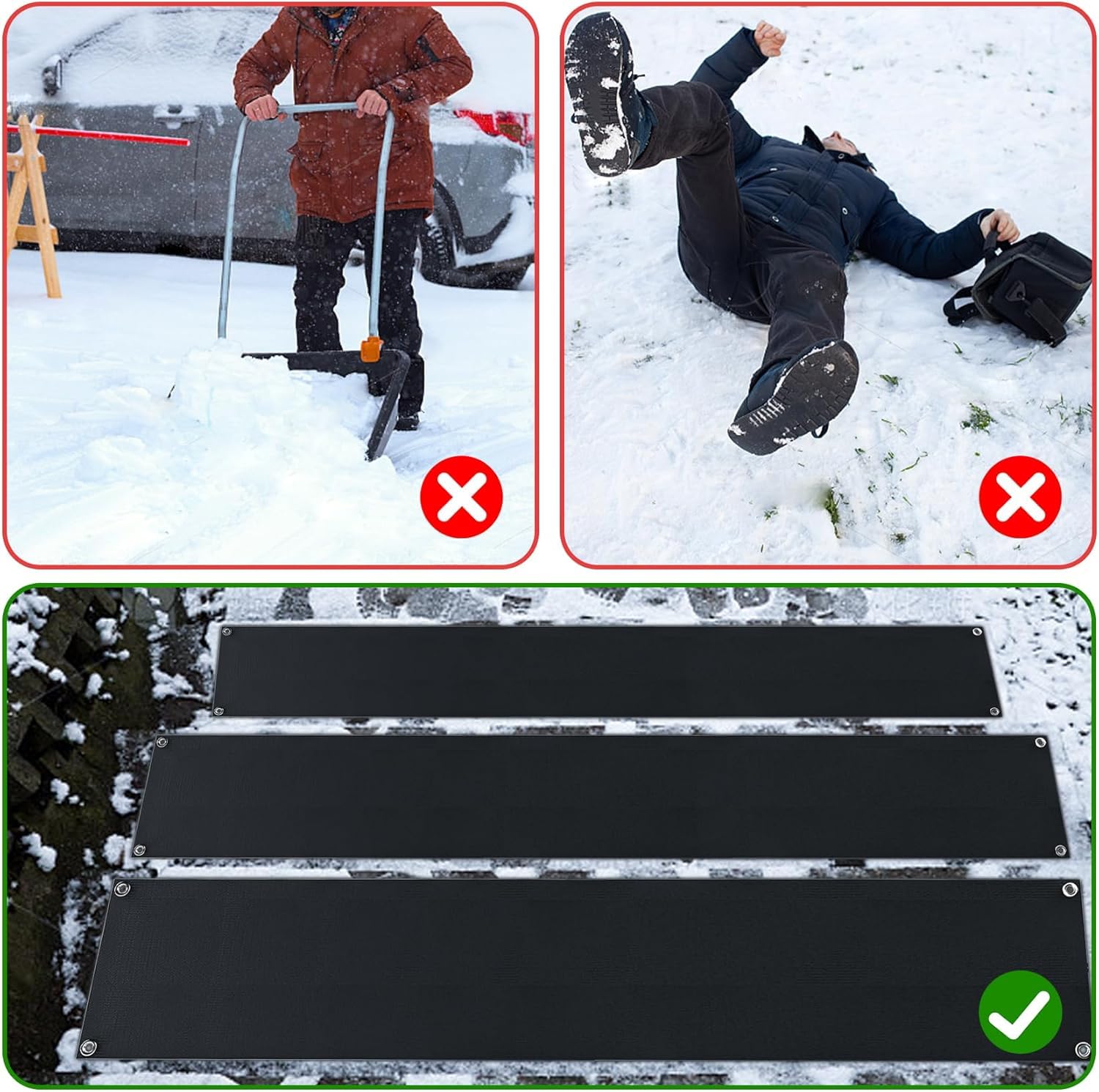 NexiPro Snow Melting Mats packaging showing dimensions and features
