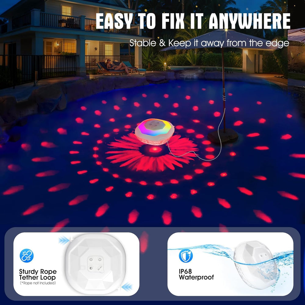 Niceput Floating Pool Light displayed in a garden pond