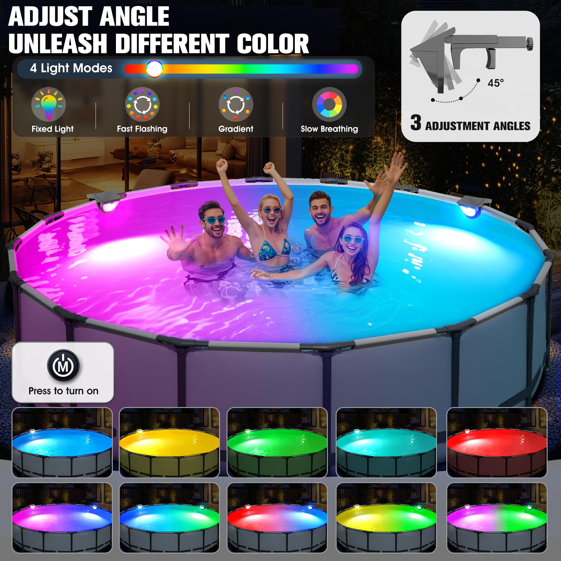 Niceput Solar Pool Light showing vibrant colour options