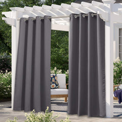 NICETOWN 108" L Outdoor Curtain in grey front view