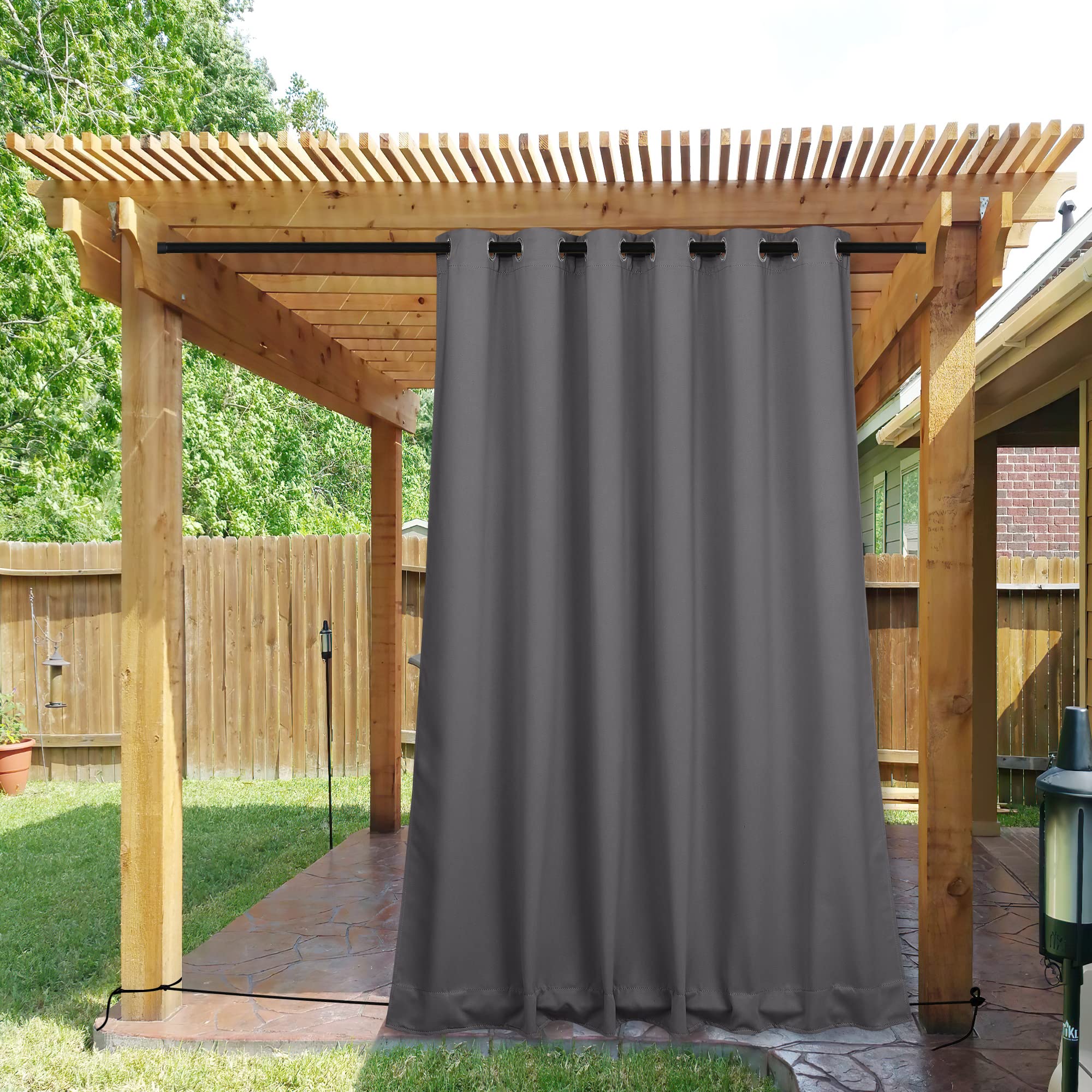 NICETOWN grey outdoor curtain panel front view