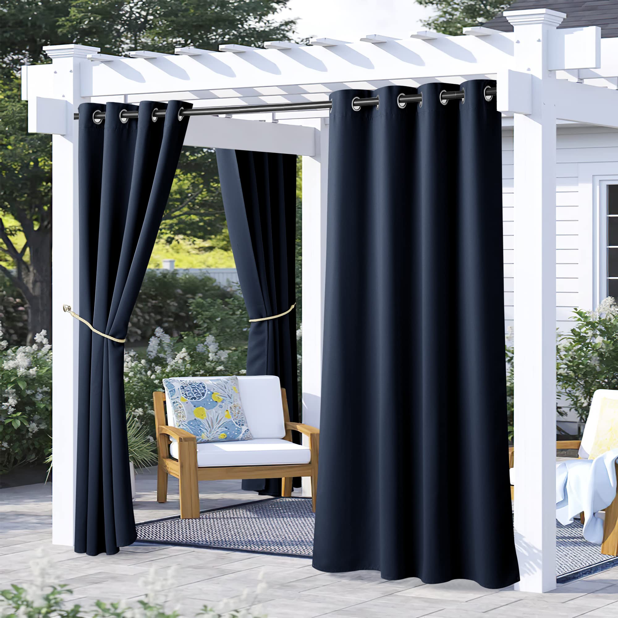 NICETOWN navy blue outdoor curtain panel front view