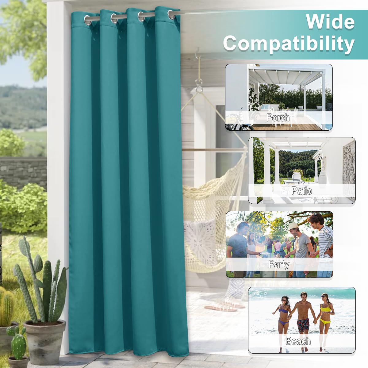 NICETOWN Outdoor Curtain folded with grommets visible