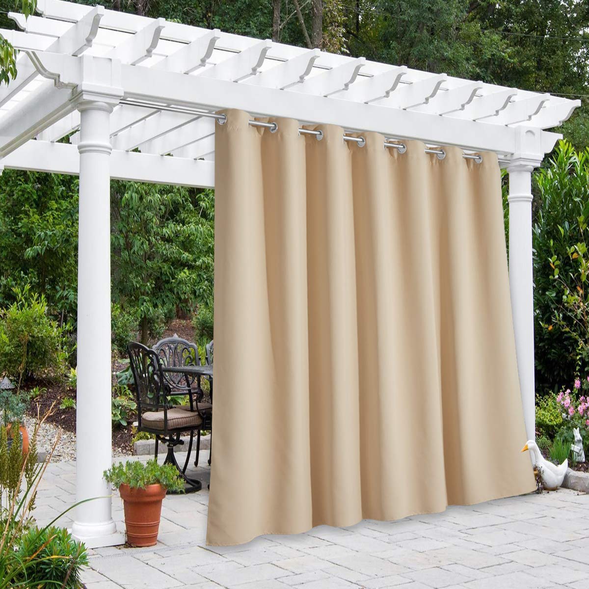 NICETOWN Outdoor Curtain front view in Biscotti Beige