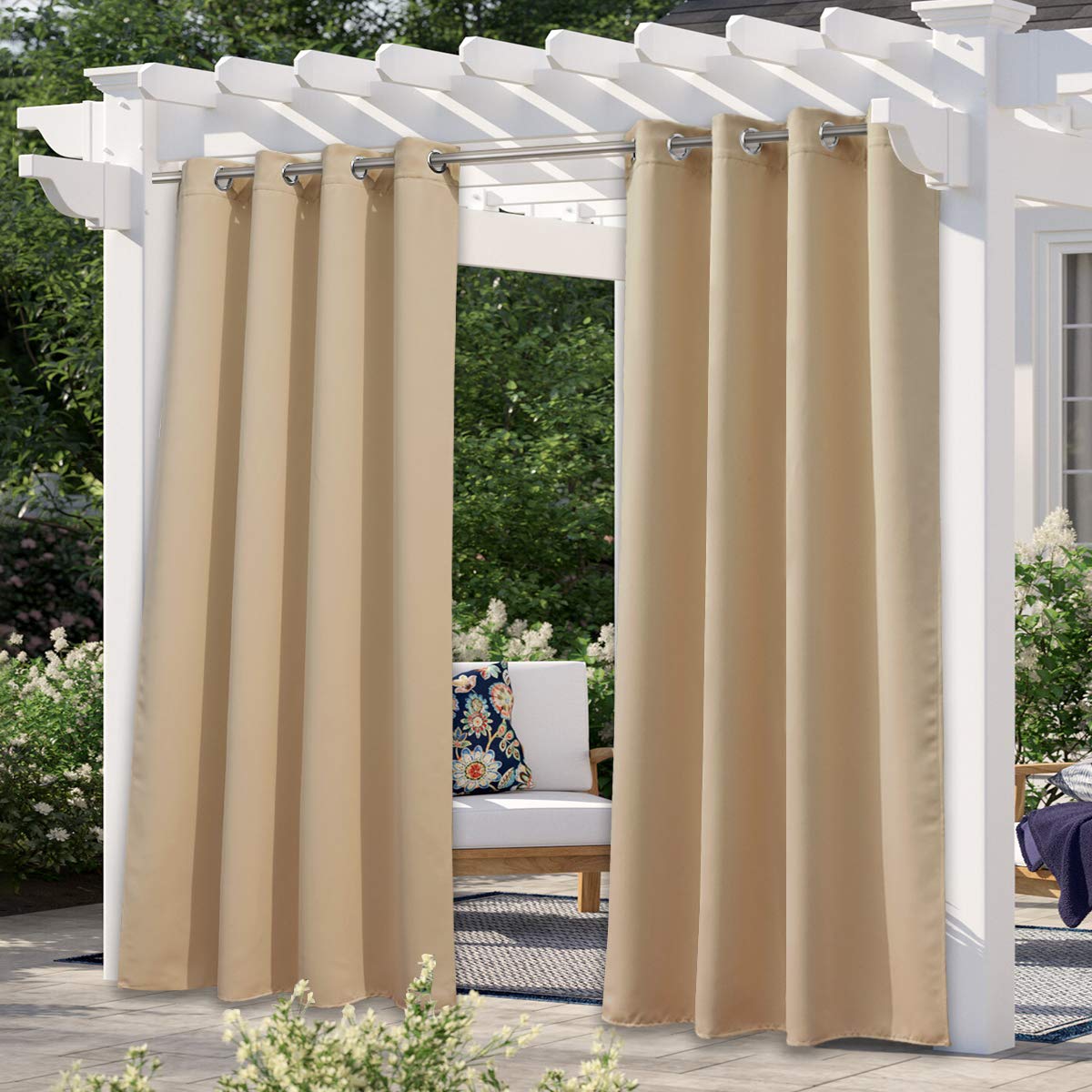 NICETOWN outdoor curtain front view in Biscotti Beige