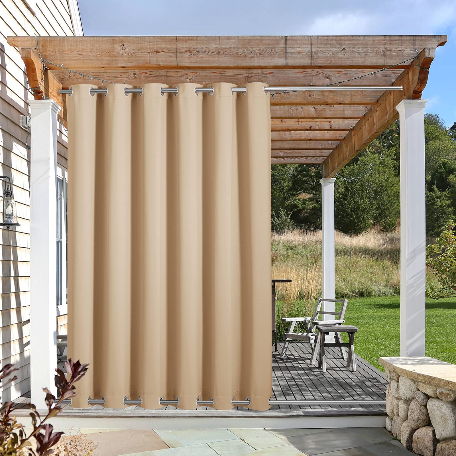 NICETOWN Outdoor Curtain in biscotti beige, front view