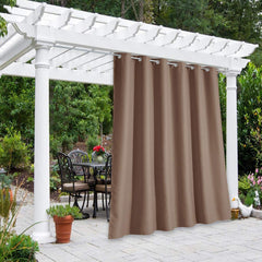 NICETOWN Outdoor Curtain tan front view with grommet top