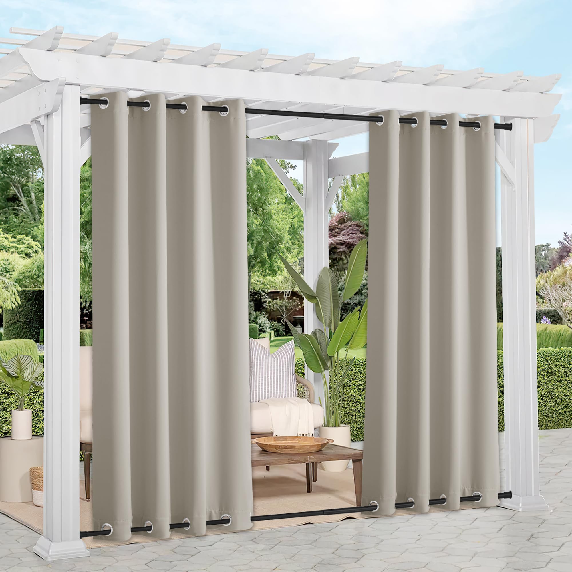 NICETOWN Outdoor Curtains 52"W x 108"L natural colour front view