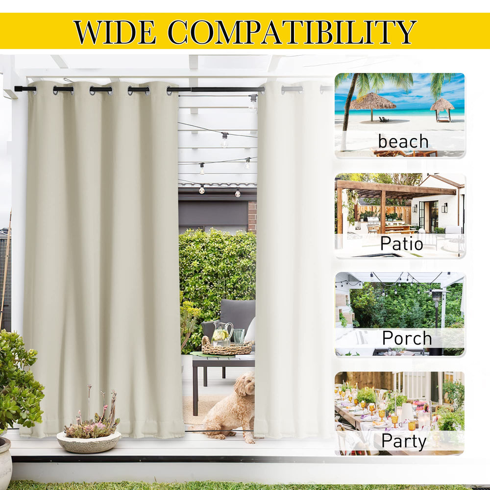 NICETOWN outdoor curtains beige displayed in outdoor environment