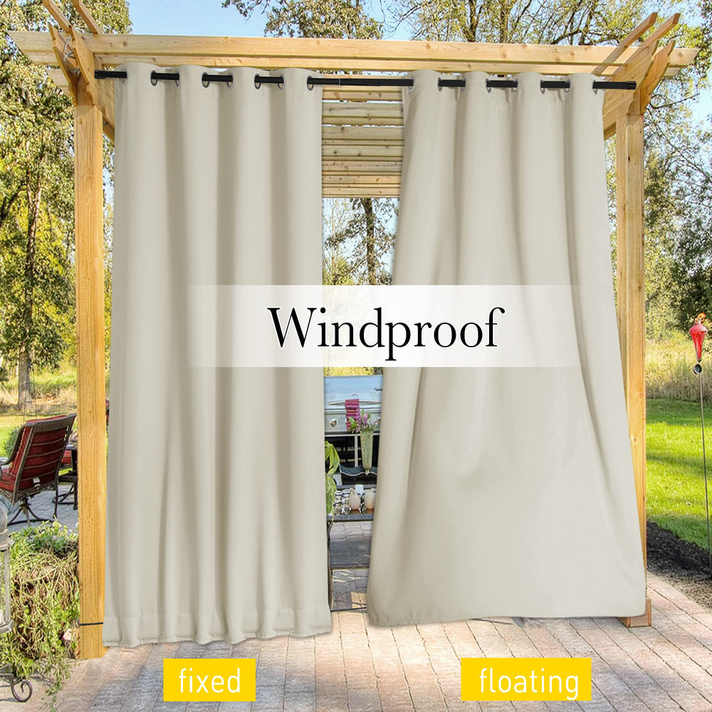 NICETOWN outdoor curtains beige with sunlight filtering through