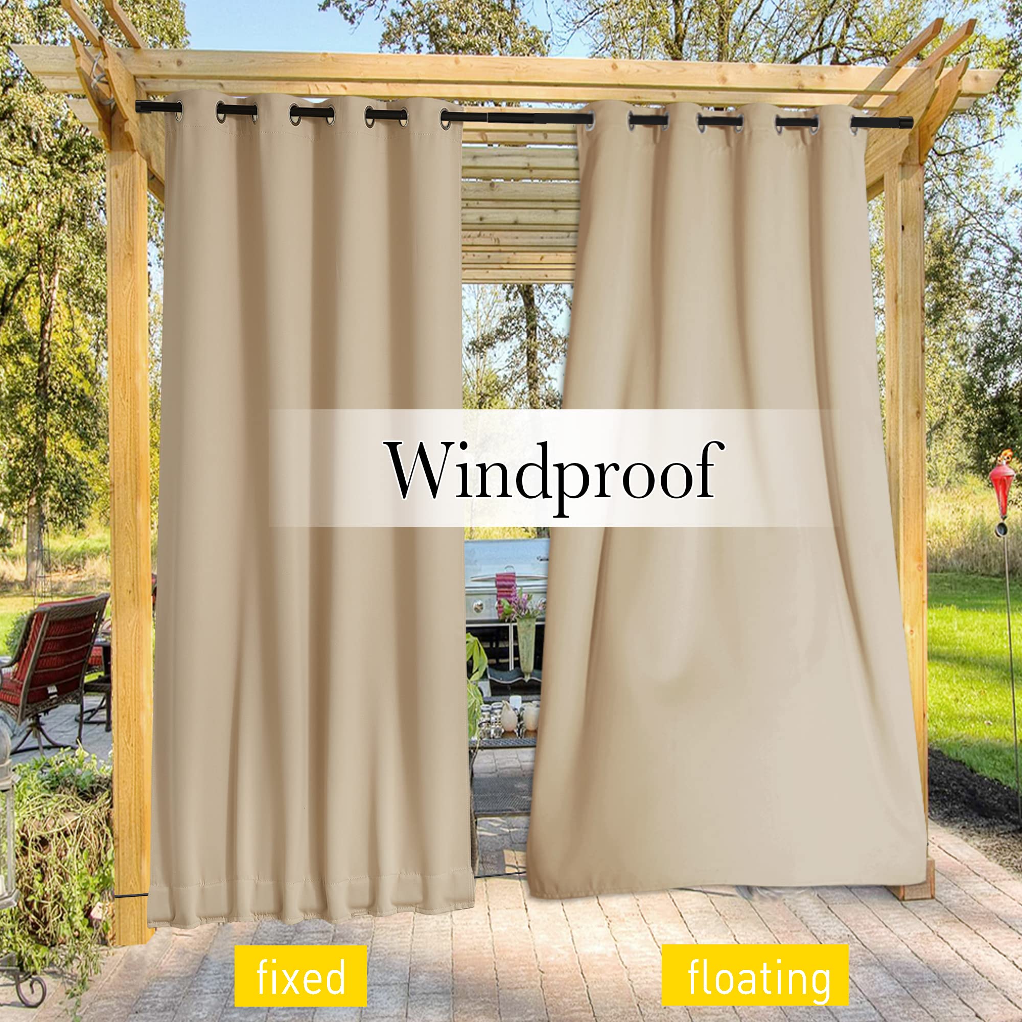 NICETOWN Outdoor Curtains displayed in a sunny patio environment