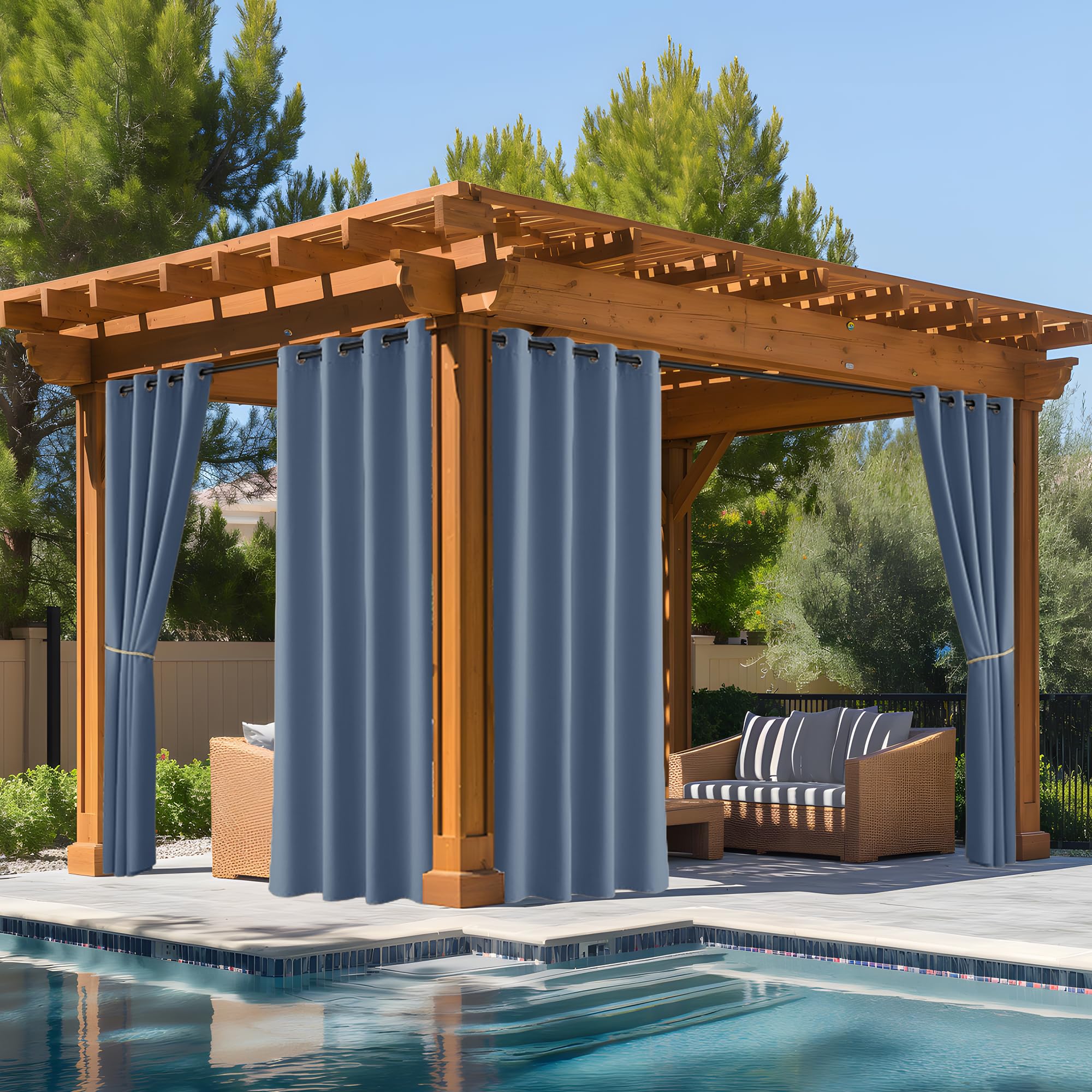NICETOWN Outdoor Curtains front view in Stone Blue