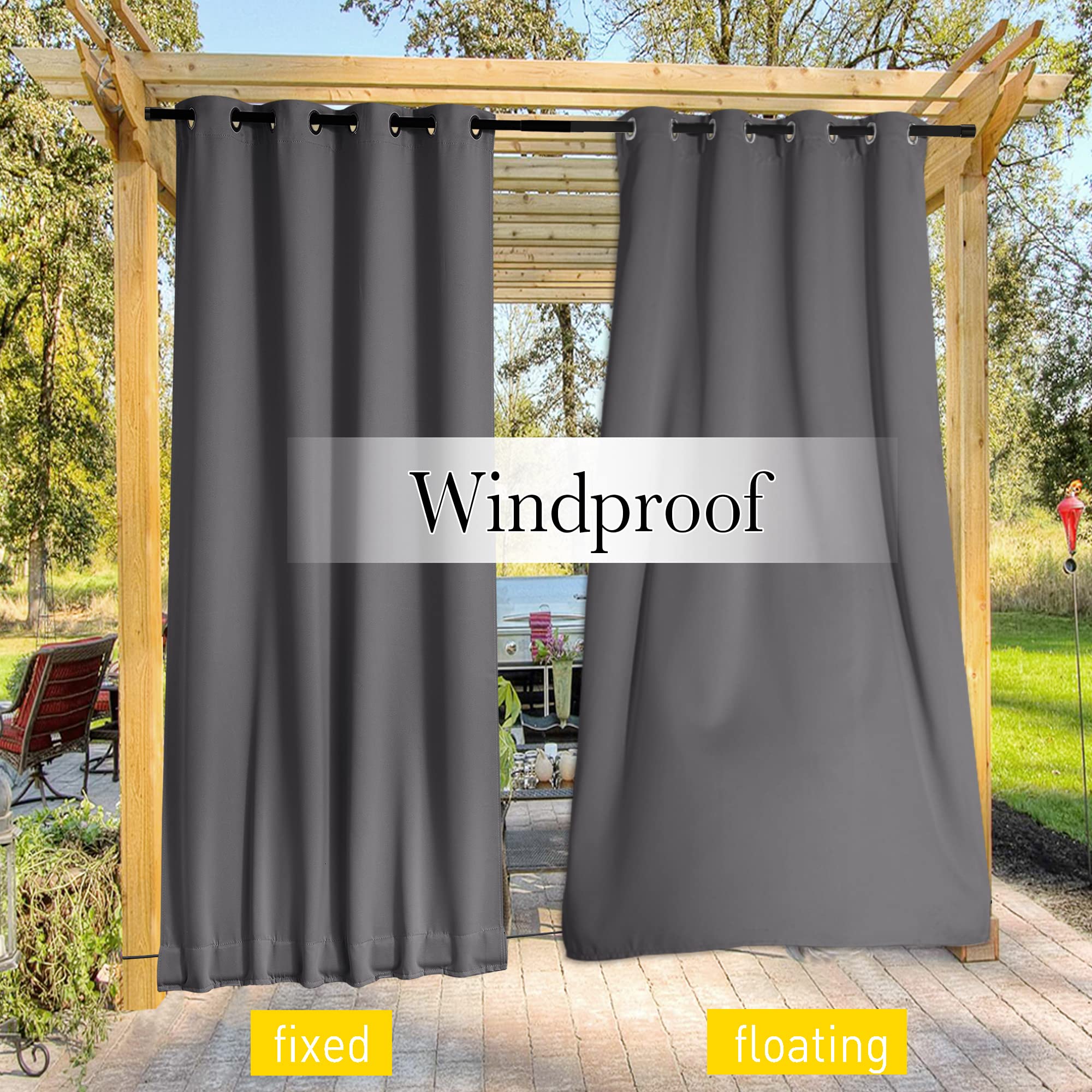 NICETOWN Outdoor Curtains Grey close-up of fabric