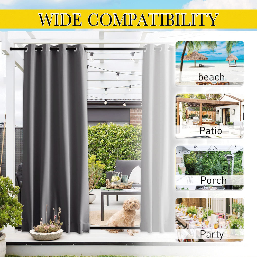 NICETOWN Outdoor Curtains Grey in outdoor setting