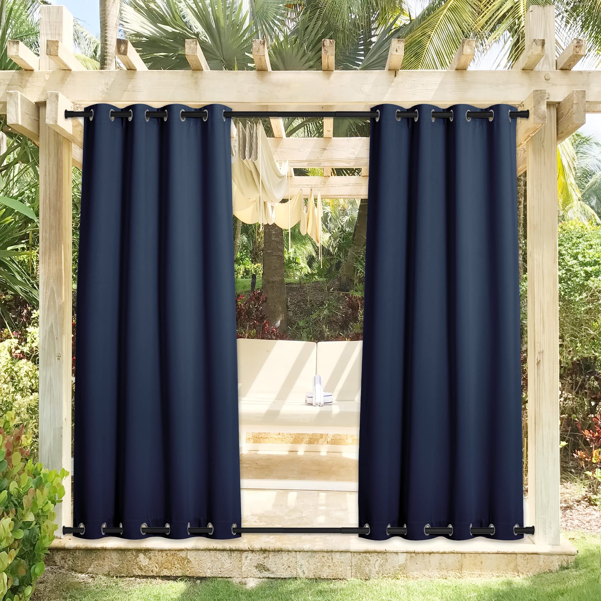 NICETOWN outdoor curtains navy blue front view