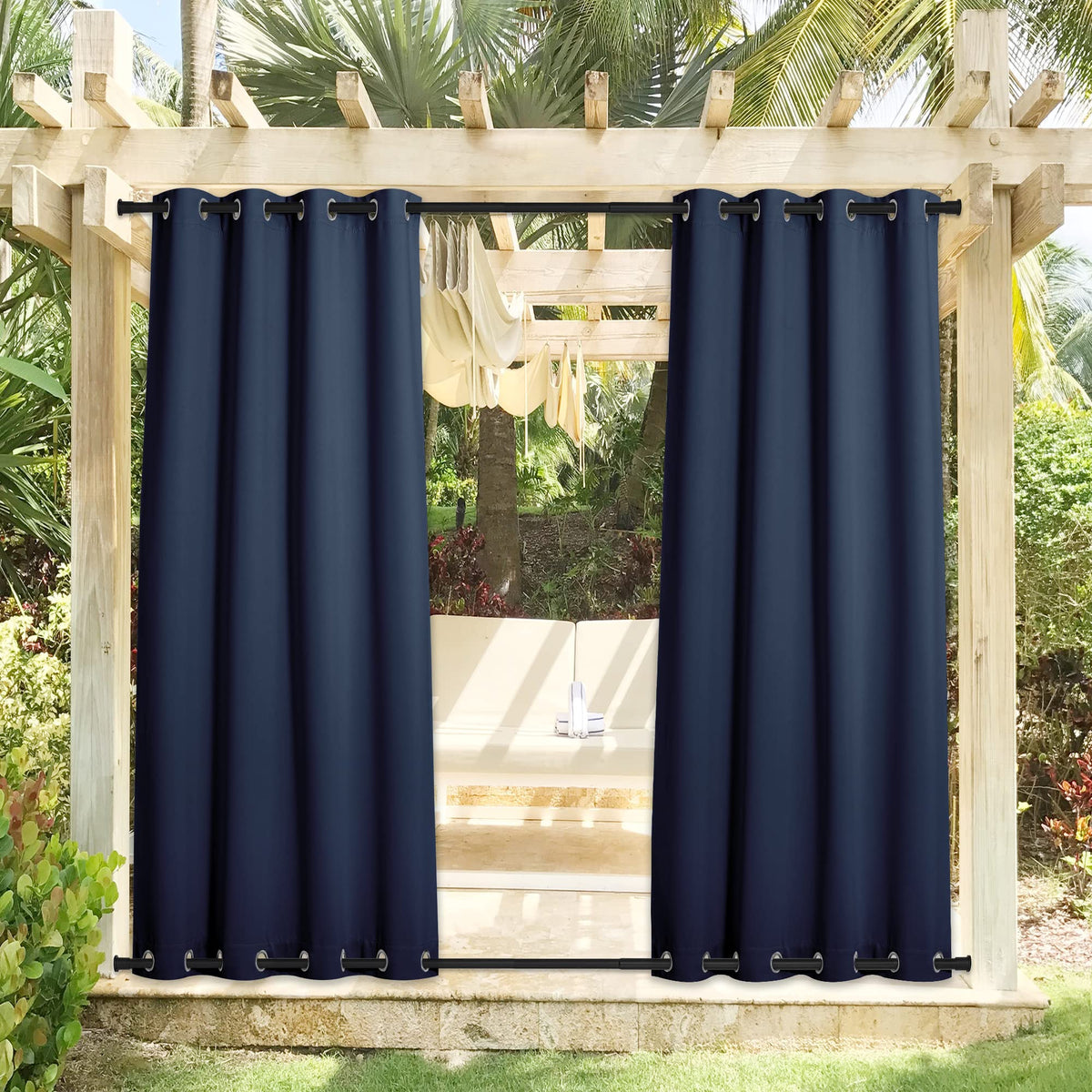NICETOWN outdoor curtains navy blue front view