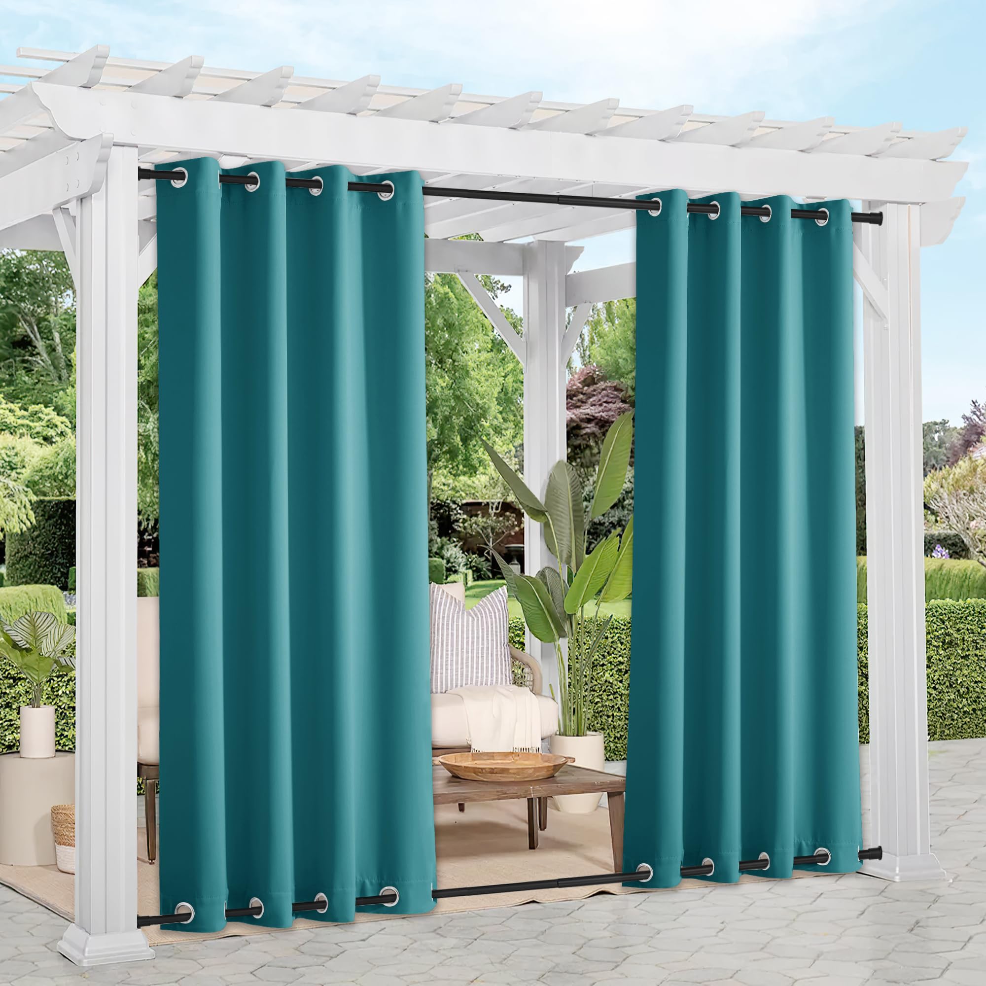 NICETOWN Outdoor Curtains Peacock Teal front view