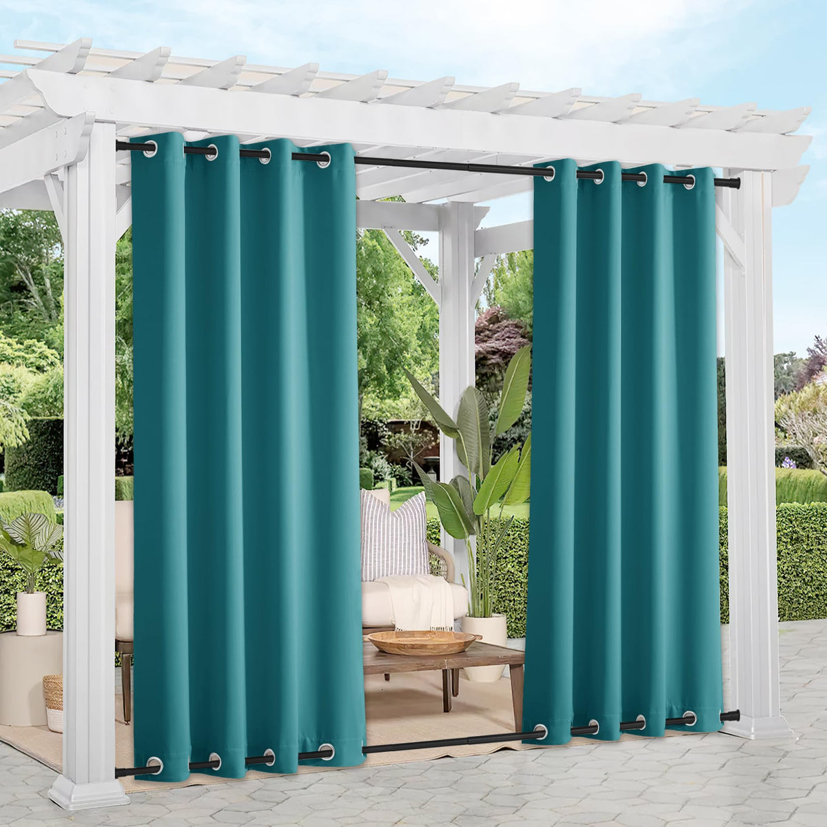 NICETOWN Outdoor Curtains Peacock Teal front view