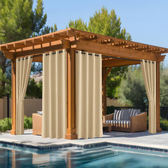 NICETOWN Outdoor Curtains set, Biscotti Beige, front view