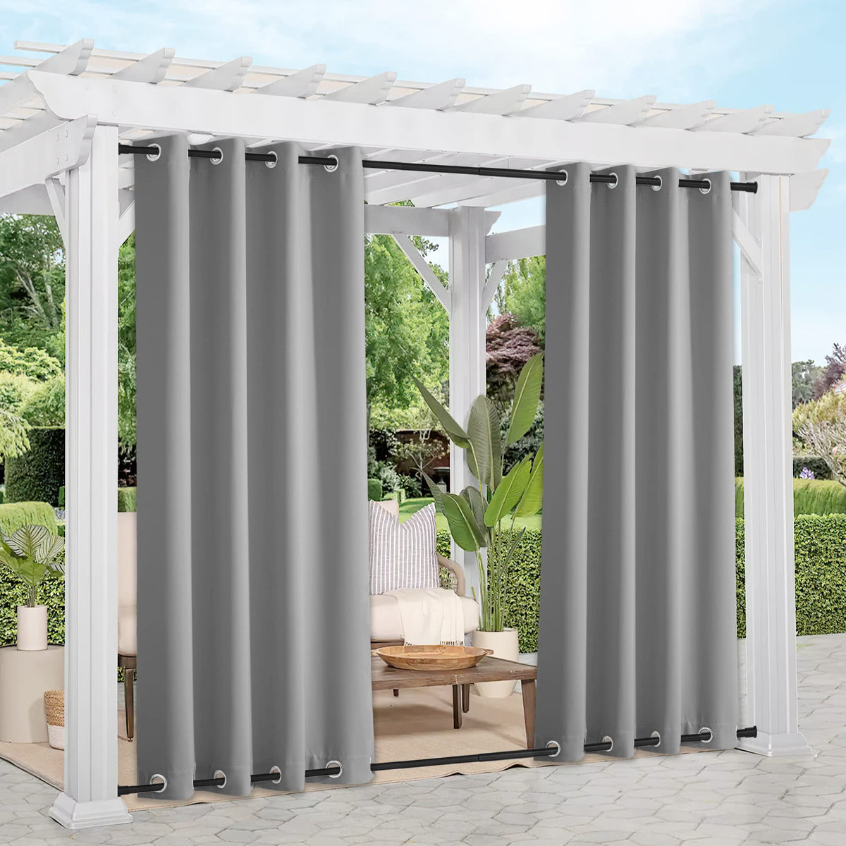 NICETOWN Outdoor Curtains Silver Grey front view