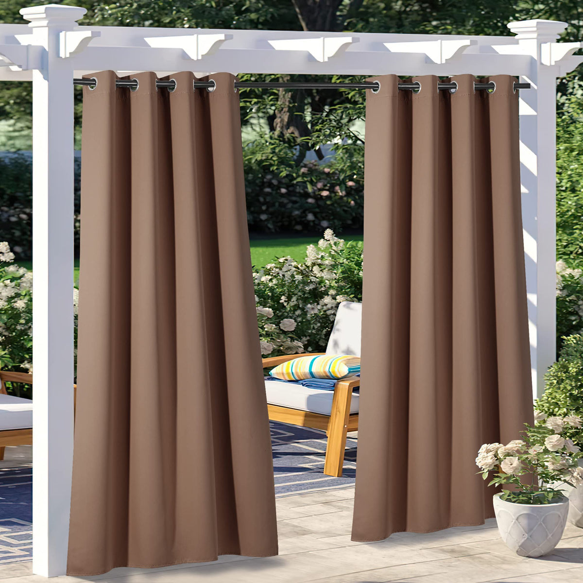 NICETOWN outdoor curtains tan colour front view