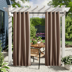 NICETOWN outdoor curtains tan colour front view