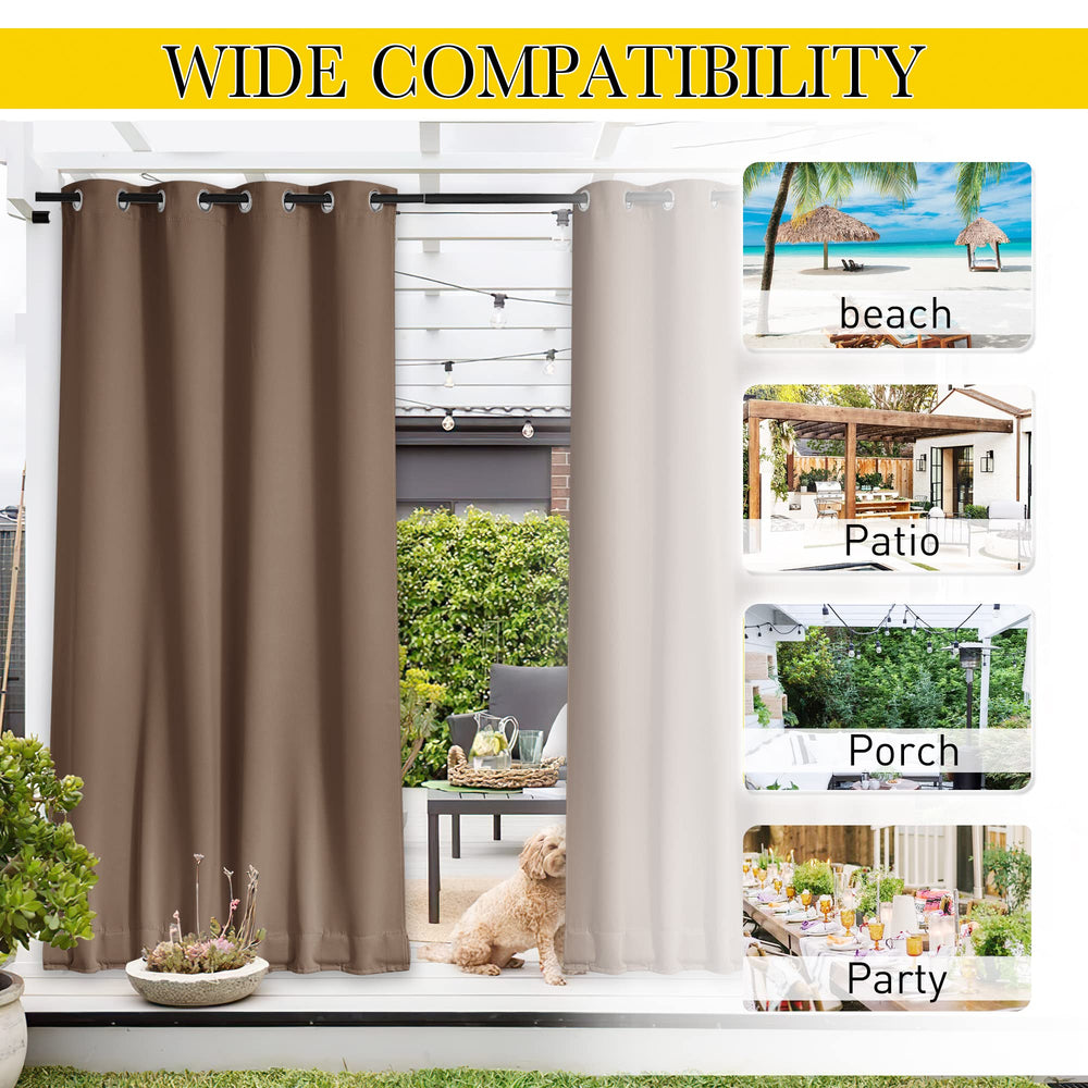 NICETOWN Outdoor Curtains Tan showing back tab design